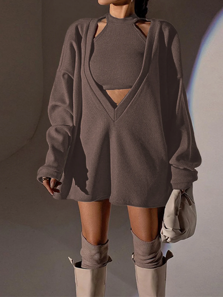 Effen Geribde Gebreide Sweater met Vest