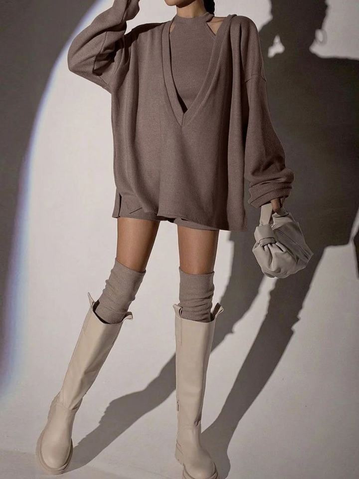 Effen Geribde Gebreide Sweater met Vest