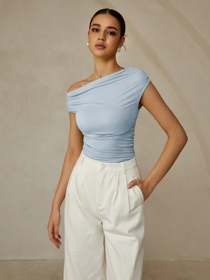 Asymmetrische Hals Mouwloos T-Shirt