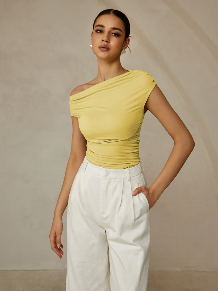 Asymmetrische Hals Mouwloos T-Shirt