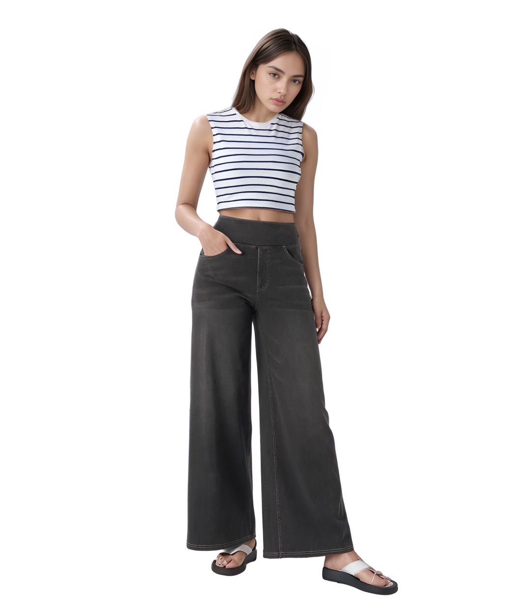 Noor | Elastische broek met hoge taille