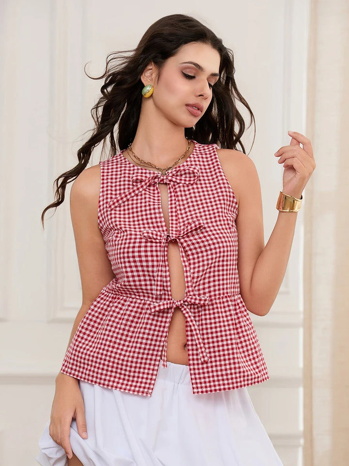 Geruit Zomer Gilet met Strik