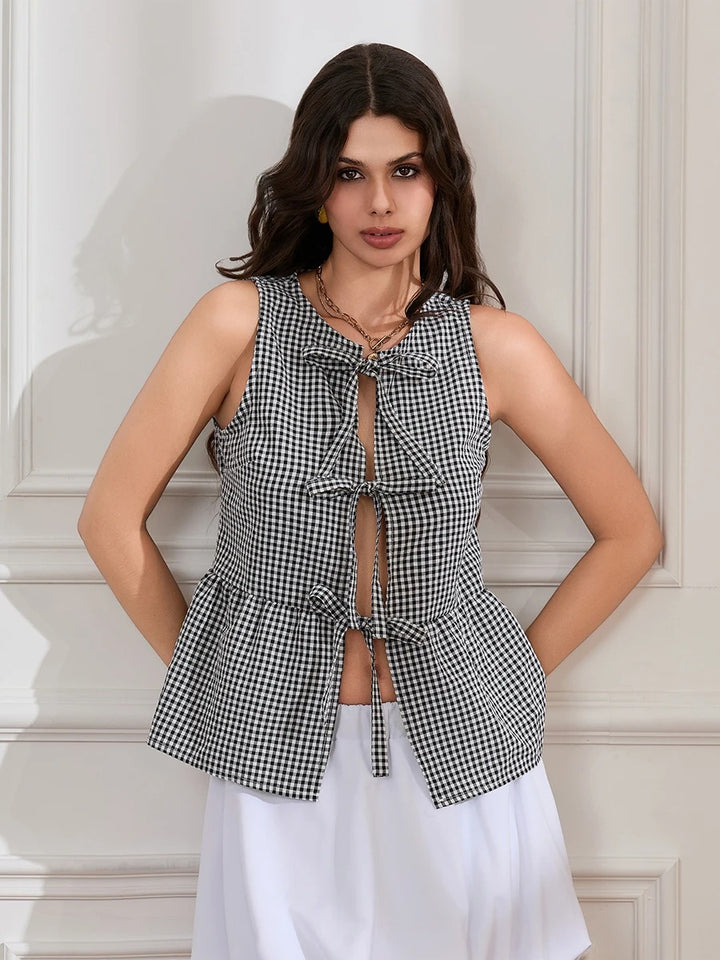 Geruit Zomer Gilet met Strik